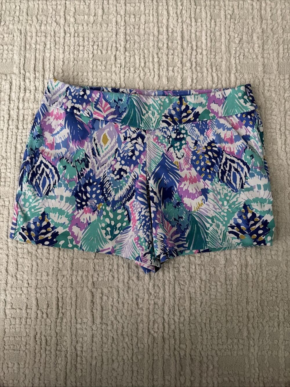 Lilly Pulitzer Makenna Ponte Knit Shorts - Quill Out Print - Purple/Blue - Sz 10
